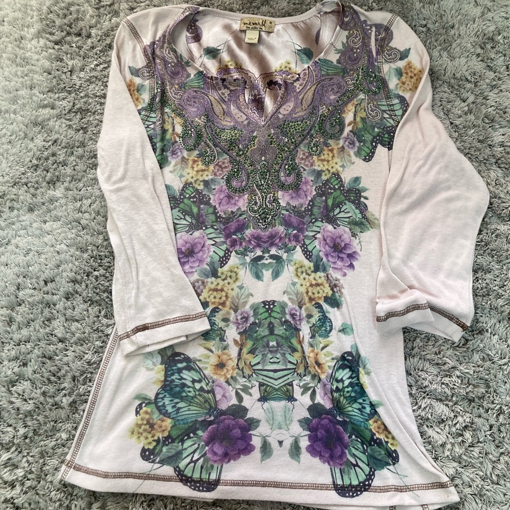 Desigual Women's Floral Butterfly Top - Purple and Green